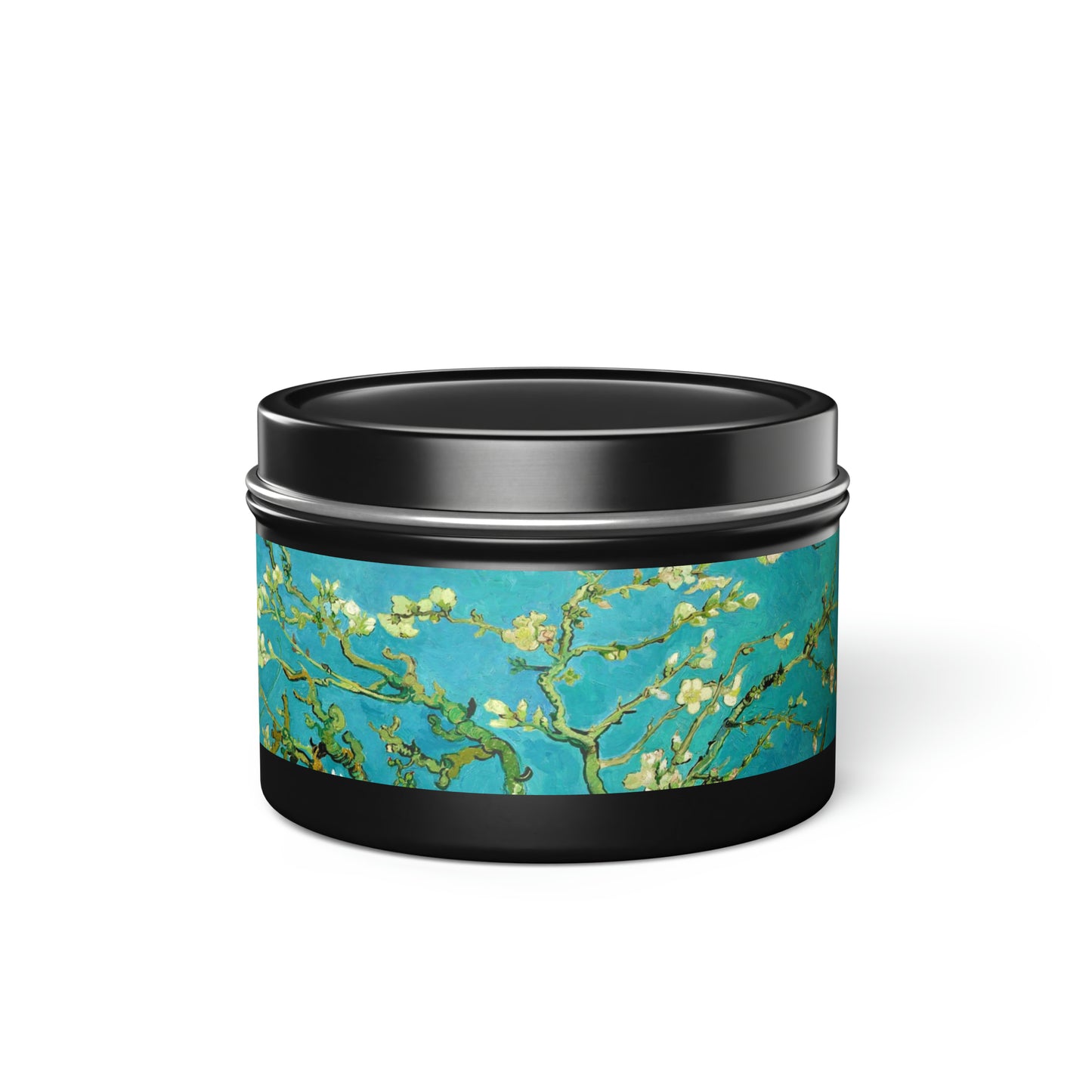 a black container with a painting on it