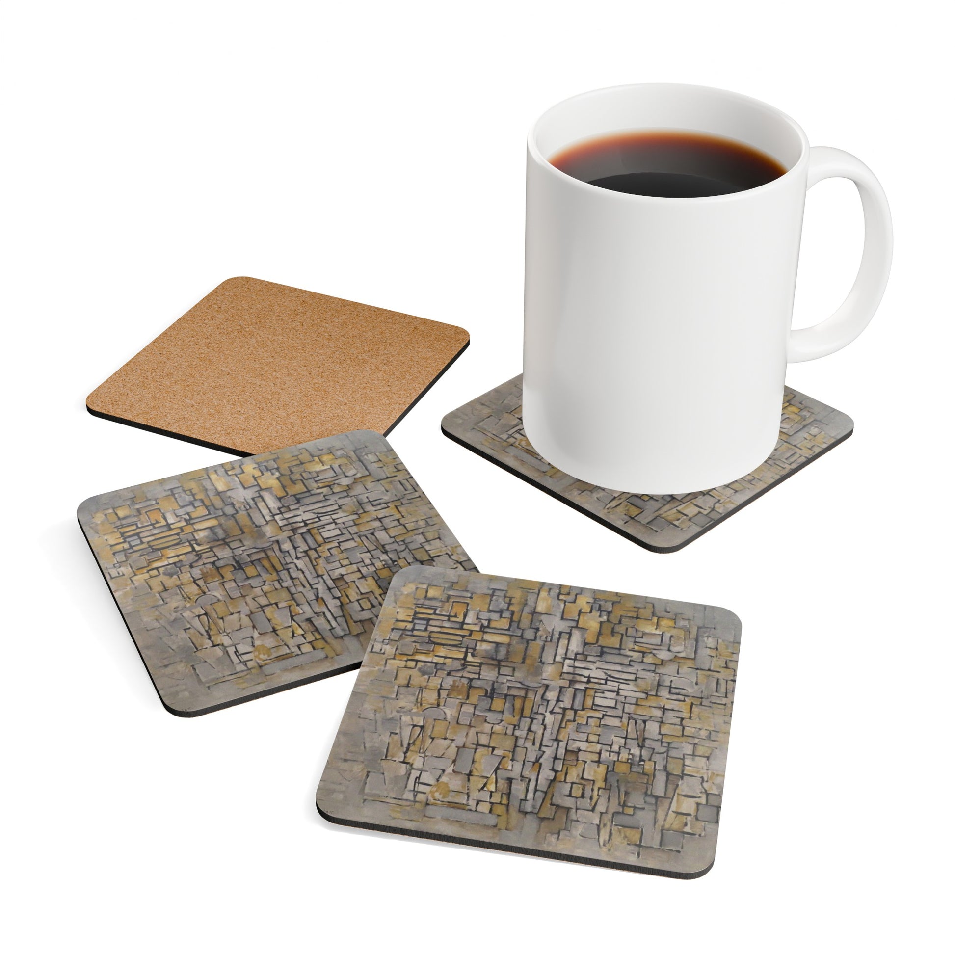 PIET MONDRIAN - TABLEAU No. 2, COMPOSITION No. VII - CORKWOOD COASTER SET