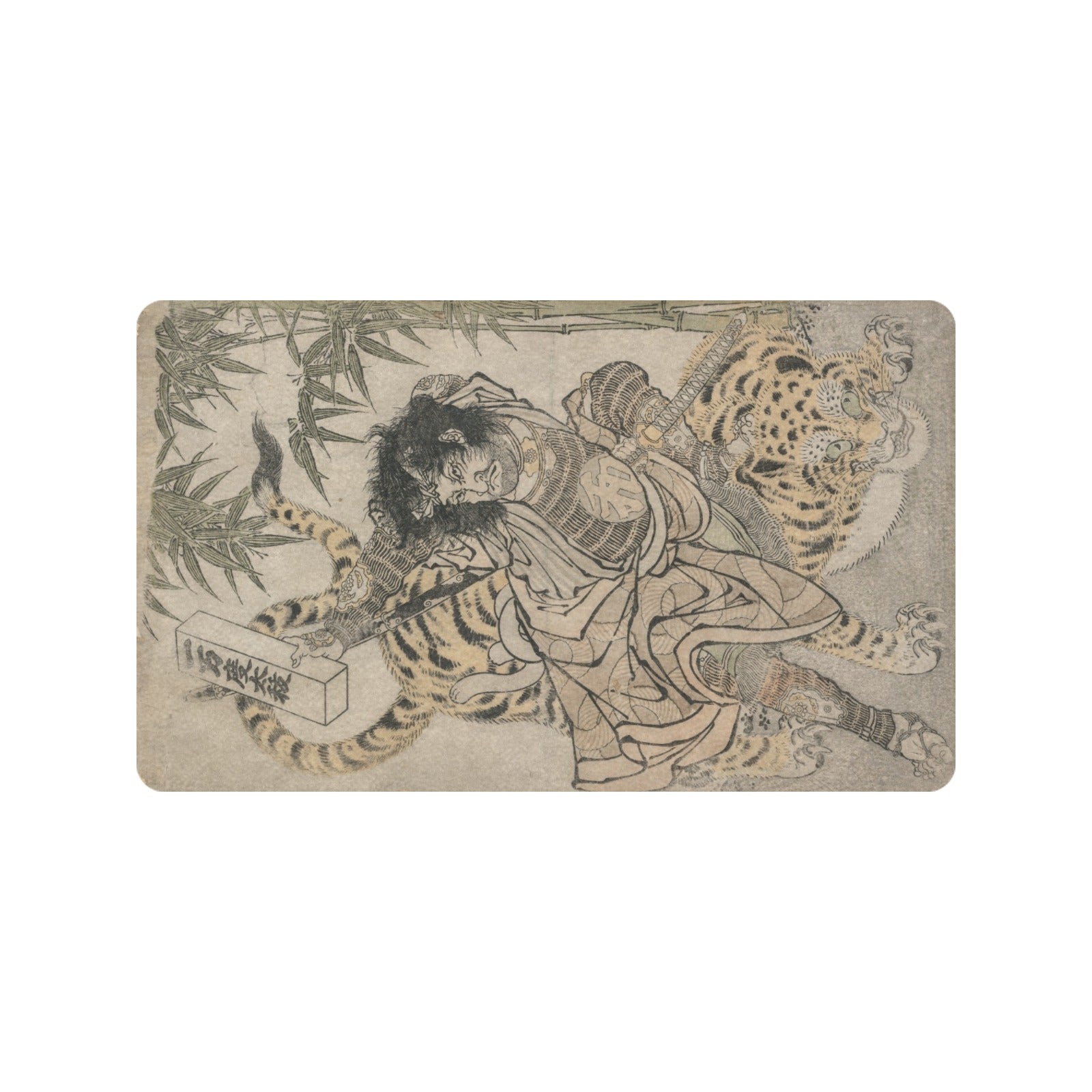a drawing of a man riding a tiger