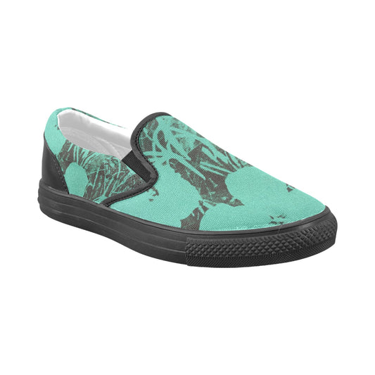 a green and black slip on shoe