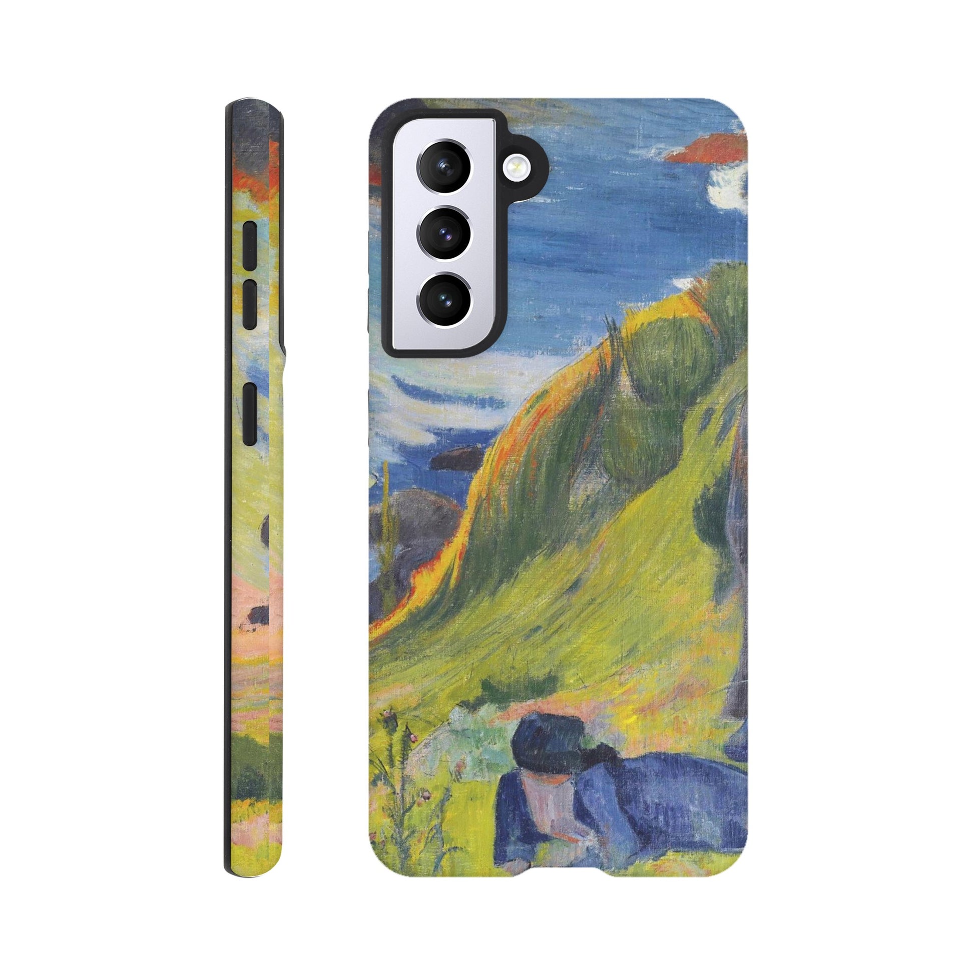 a phone case with a painting of cows in a field