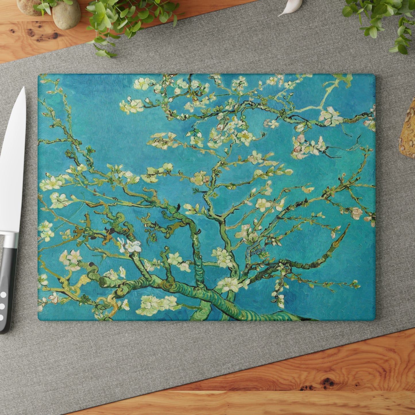 VINCENT VAN GOGH - ALMOND BLOSSOMS - ART GLASS CUTTING BOARD