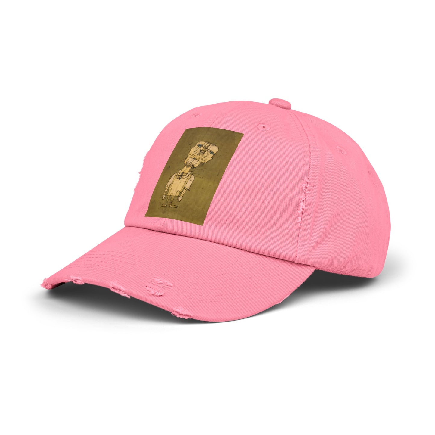 a pink hat with a picture of a woman on it