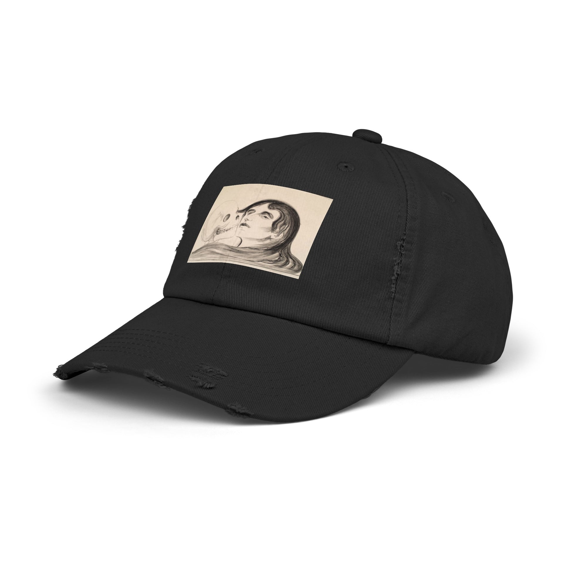 a black hat with a picture of a man on it