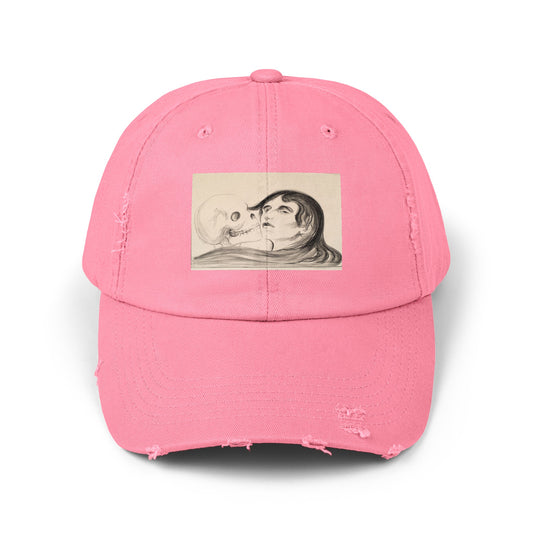 a pink hat with a picture of a woman's face on it