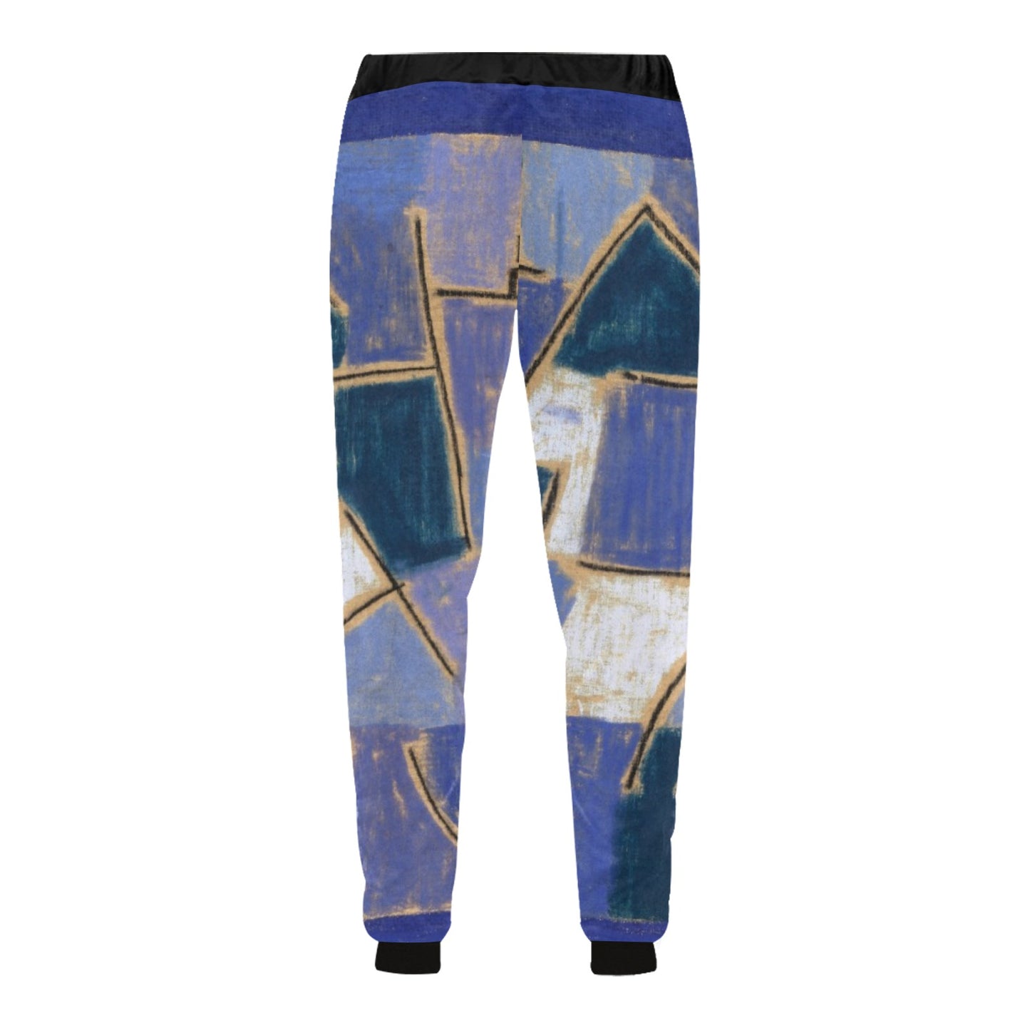 a pair of blue pants with a painting on it