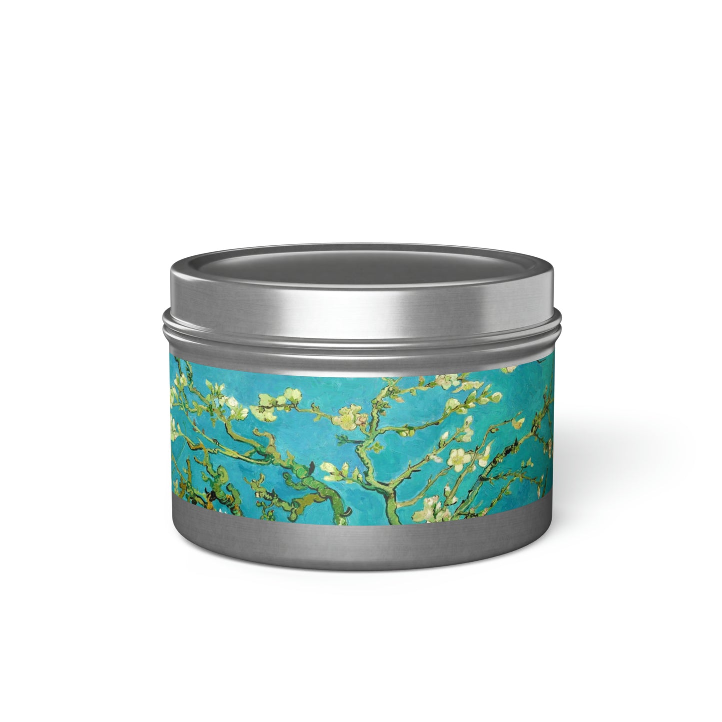 a tin with a picture of a tree on it
