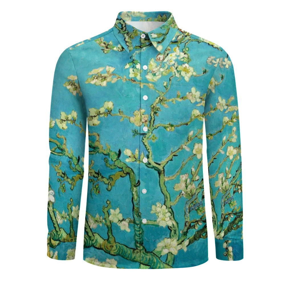 VINCENT VAN GOGH - ALMOND BLOSSOMS - ONE POCKET LONG SLEEVE SHIRT FOR HIM