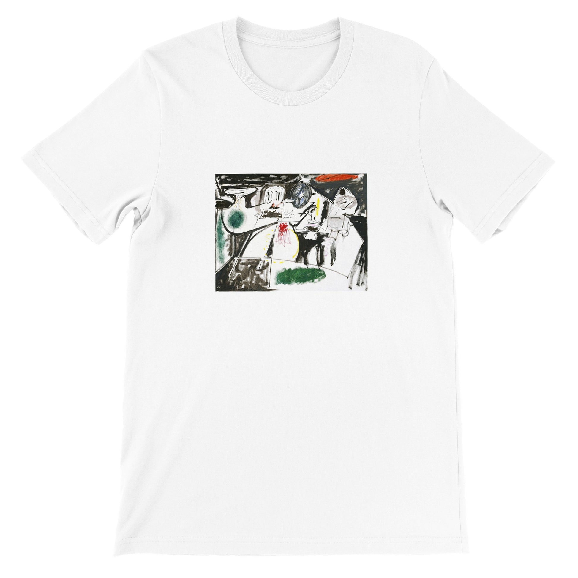a white t - shirt with a painting on it