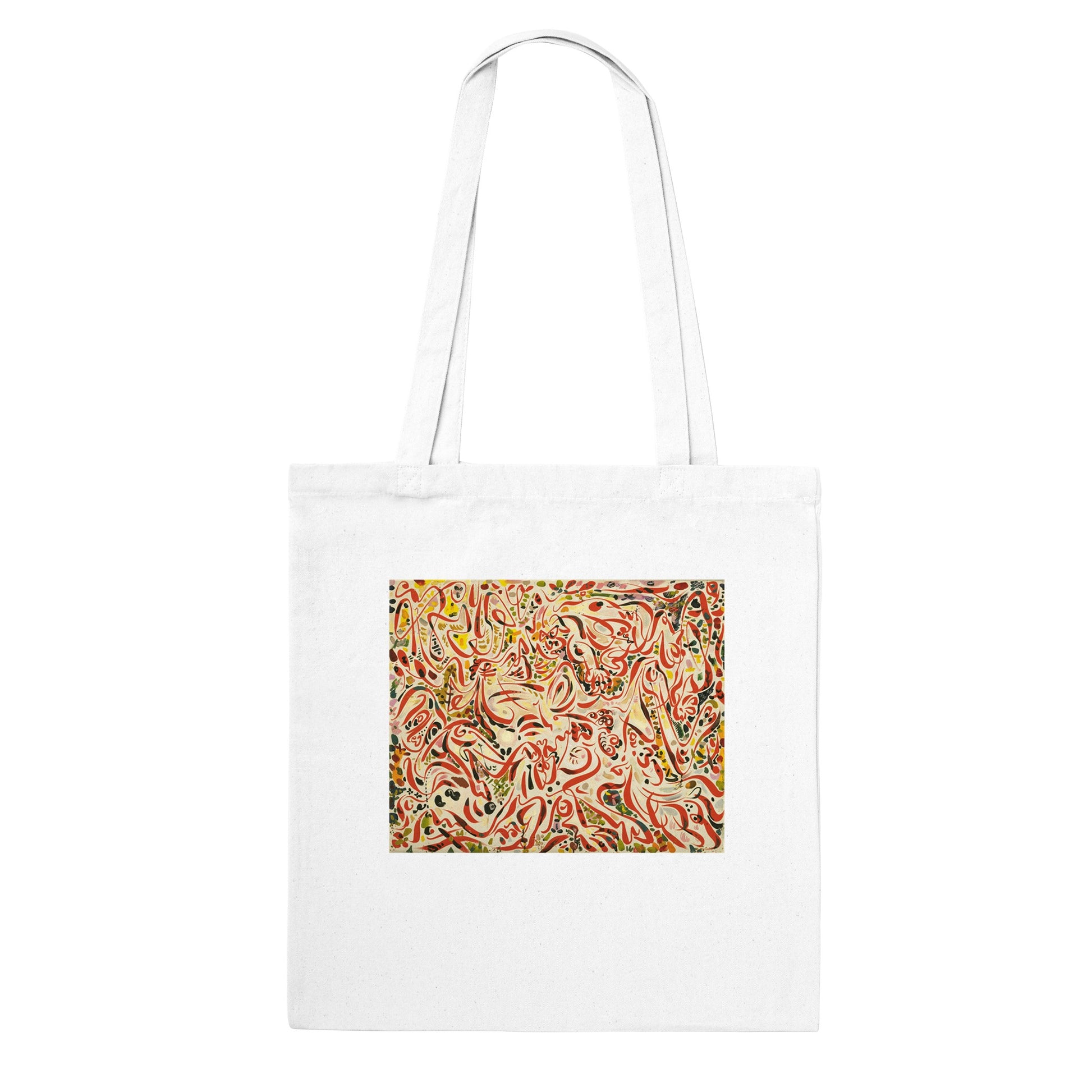 a tote bag with a picture of a bunch of doughnuts on it