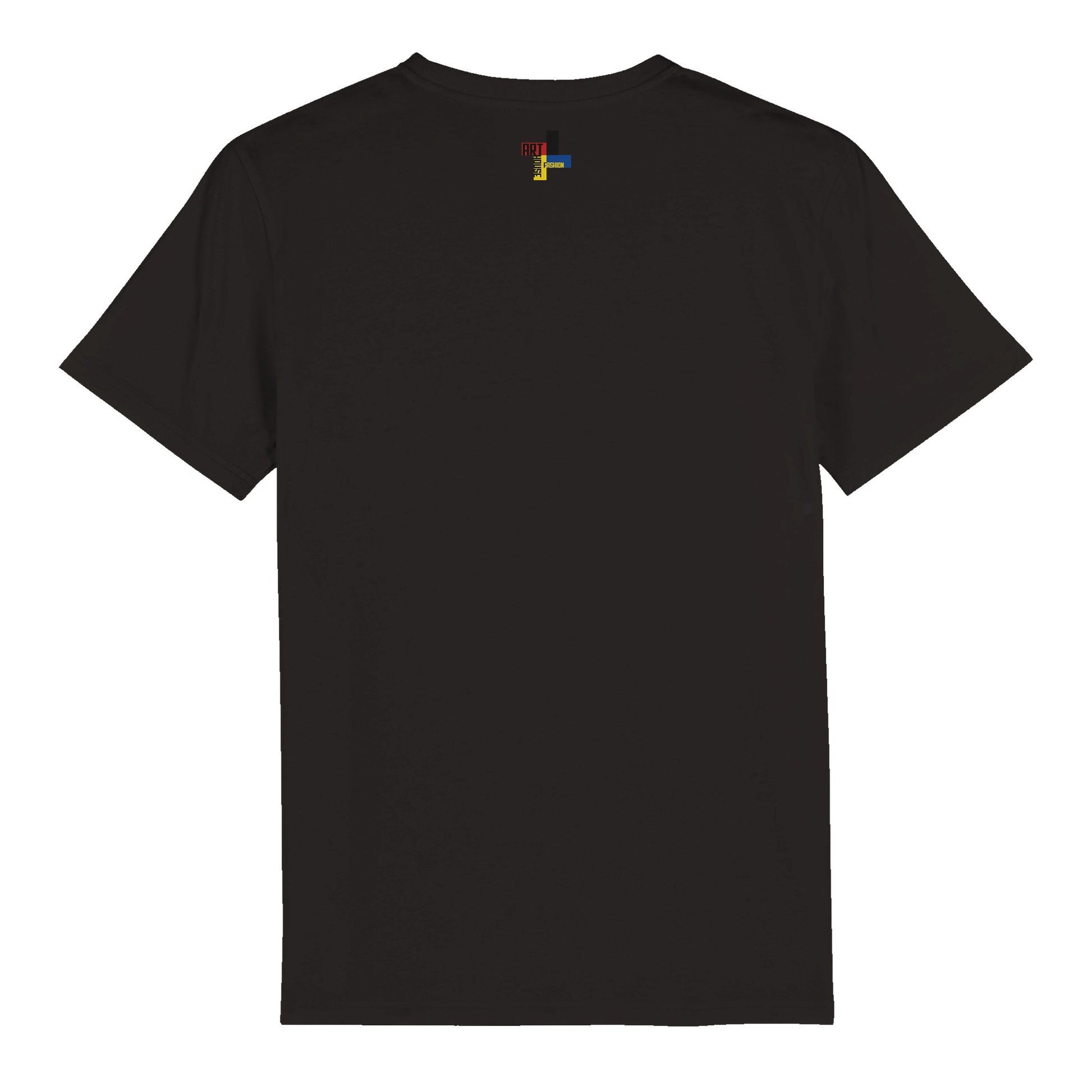 a black t - shirt with a logo on the chest