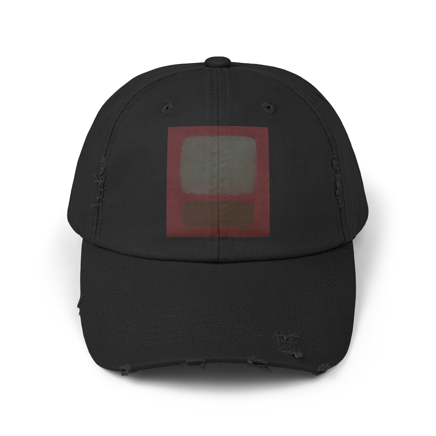 a black hat with a red square on it