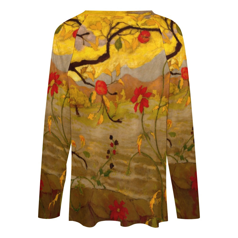 PAUL RANSON - APPLE TREE WITH RED FRUIT - LONG SLEEVE LOOSE TEE FOR HER