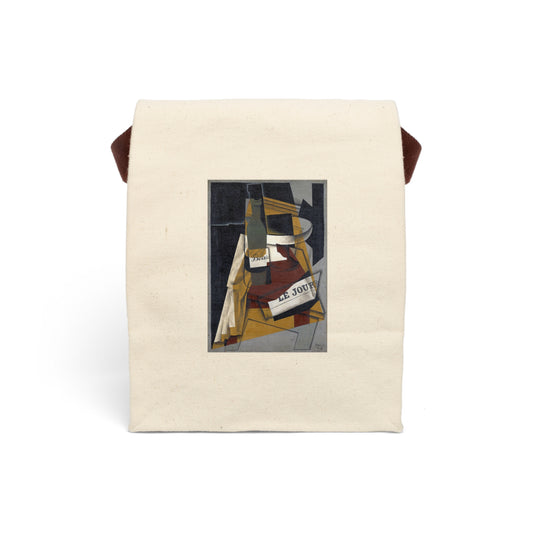 JUAN GRIS - BOTTLE, NEWSPAPER AND FRUIT BOWL - COTTON CANVAS LUNCH BAG WITH STRAP