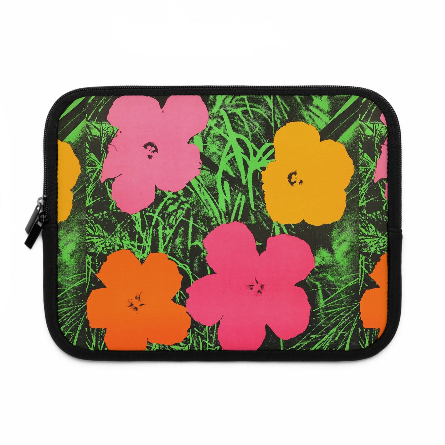 a laptop case with colorful flowers on it