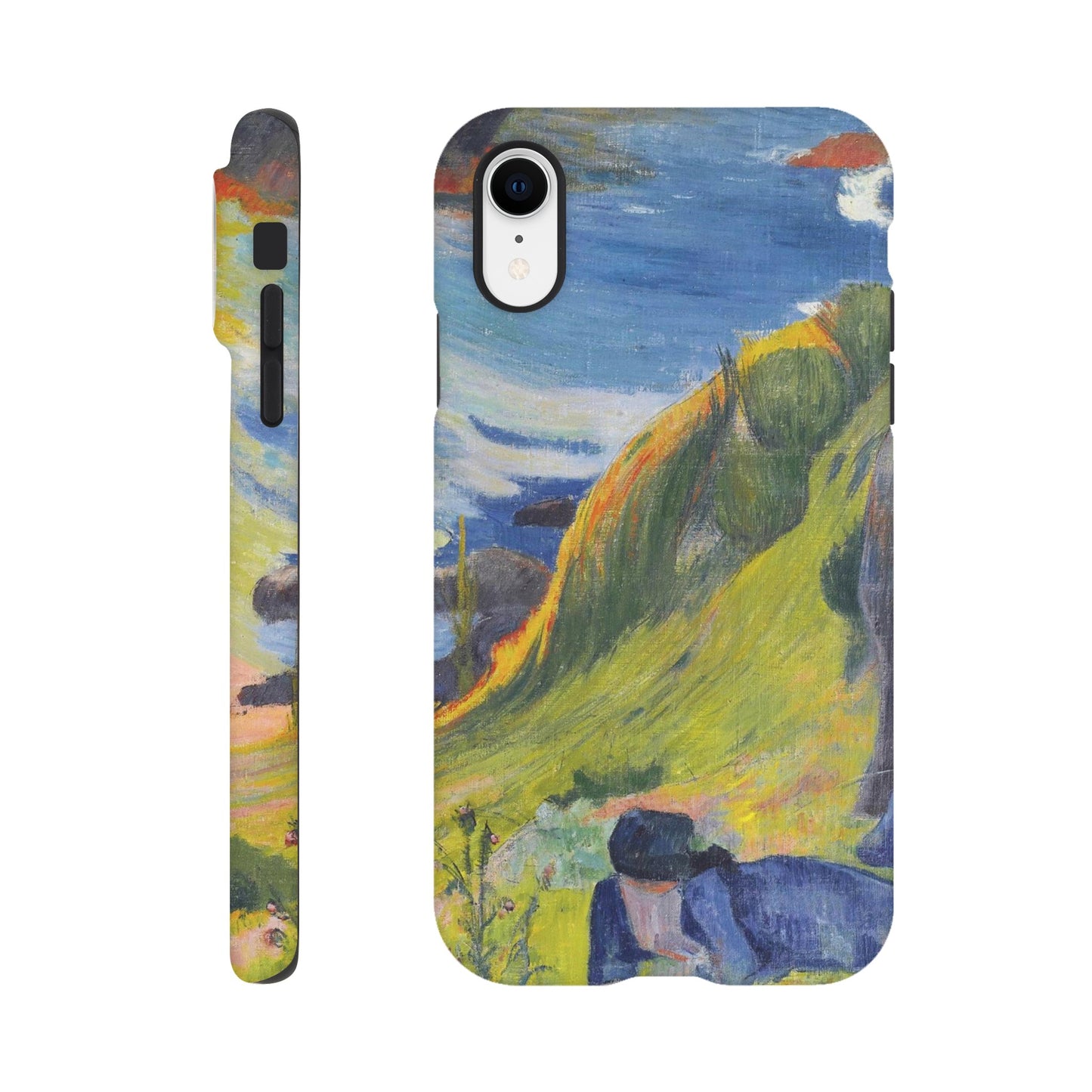 a phone case with a painting of cows on a hillside