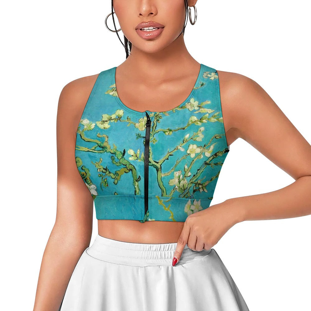 VINCENT VAN GOGH - ALMOND BLOSSOMS - ZIPPERED YOGA VEST TOP FOR HER