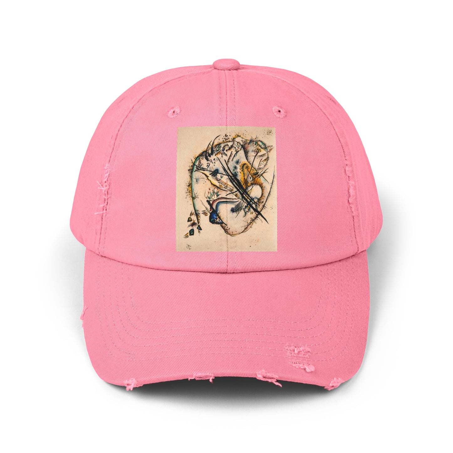 a pink hat with a picture of a bird on it