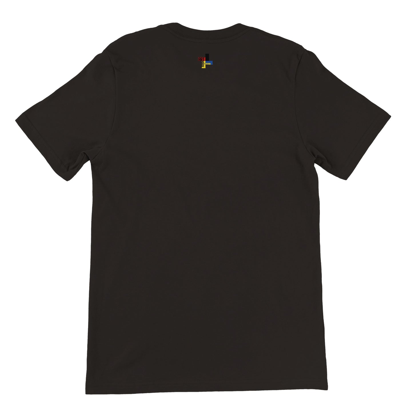 a black t - shirt with a logo on the chest