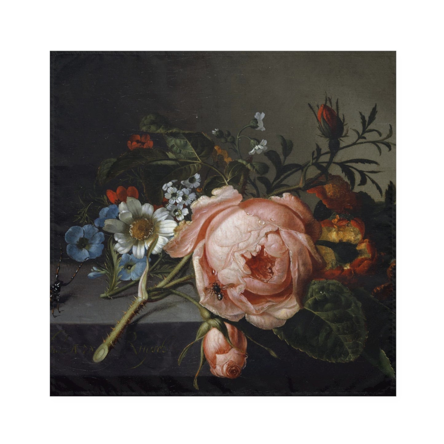 RACHEL RUYSCH - STILL LIFE WITH ROSE BRANCH, BEETLE AND BEE - ART NAPKINS SET