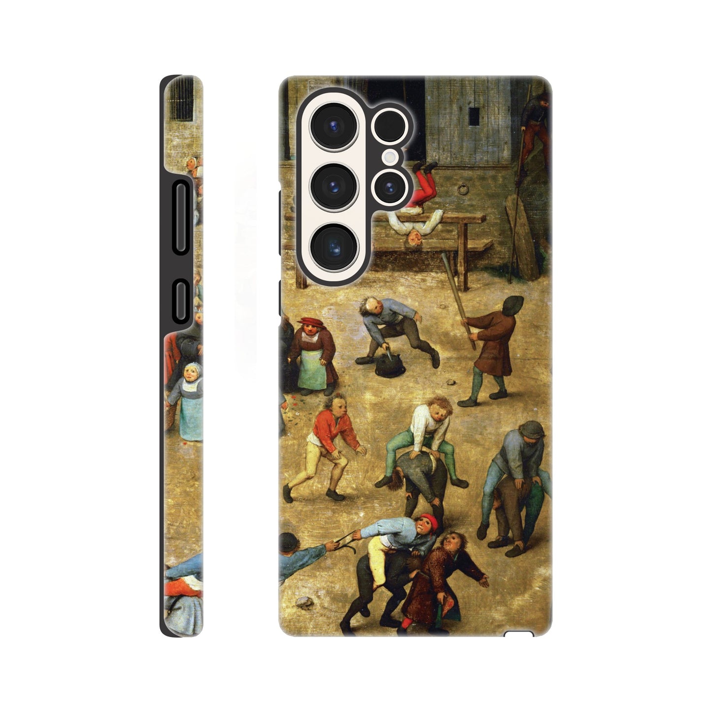 a phone case with a painting of people in a courtyard