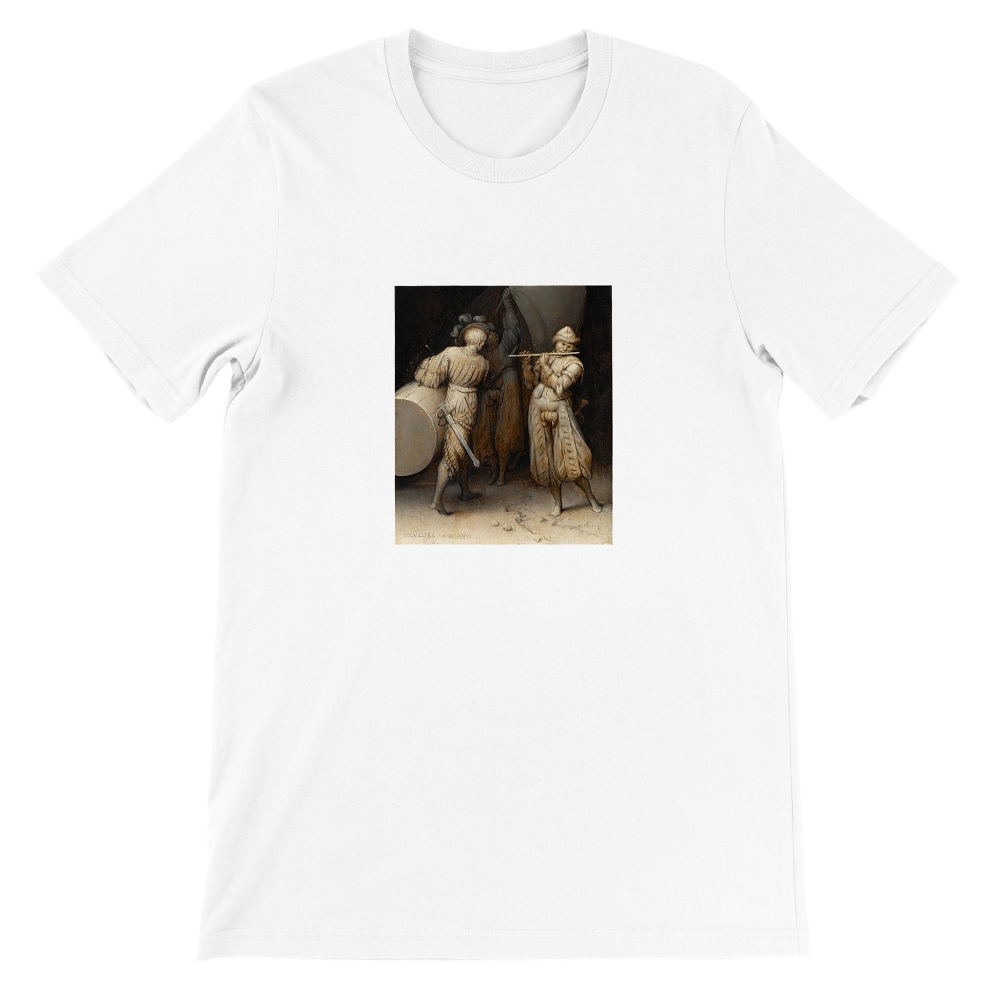 a white t - shirt with a painting of two women