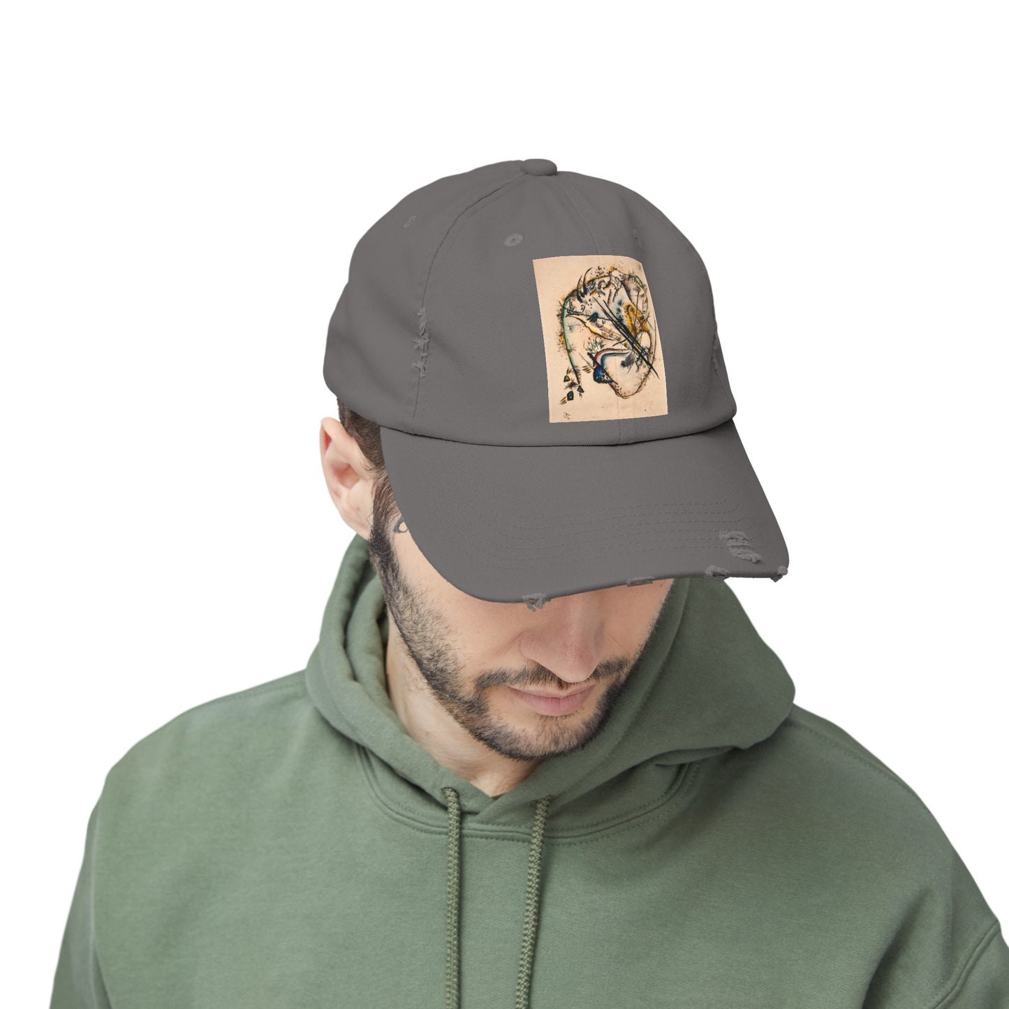 a man wearing a hat with a tiger on it
