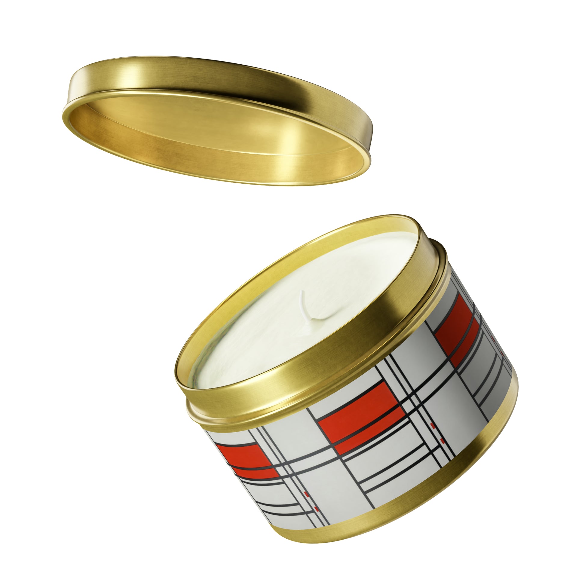 a candle in a tin with a gold lid