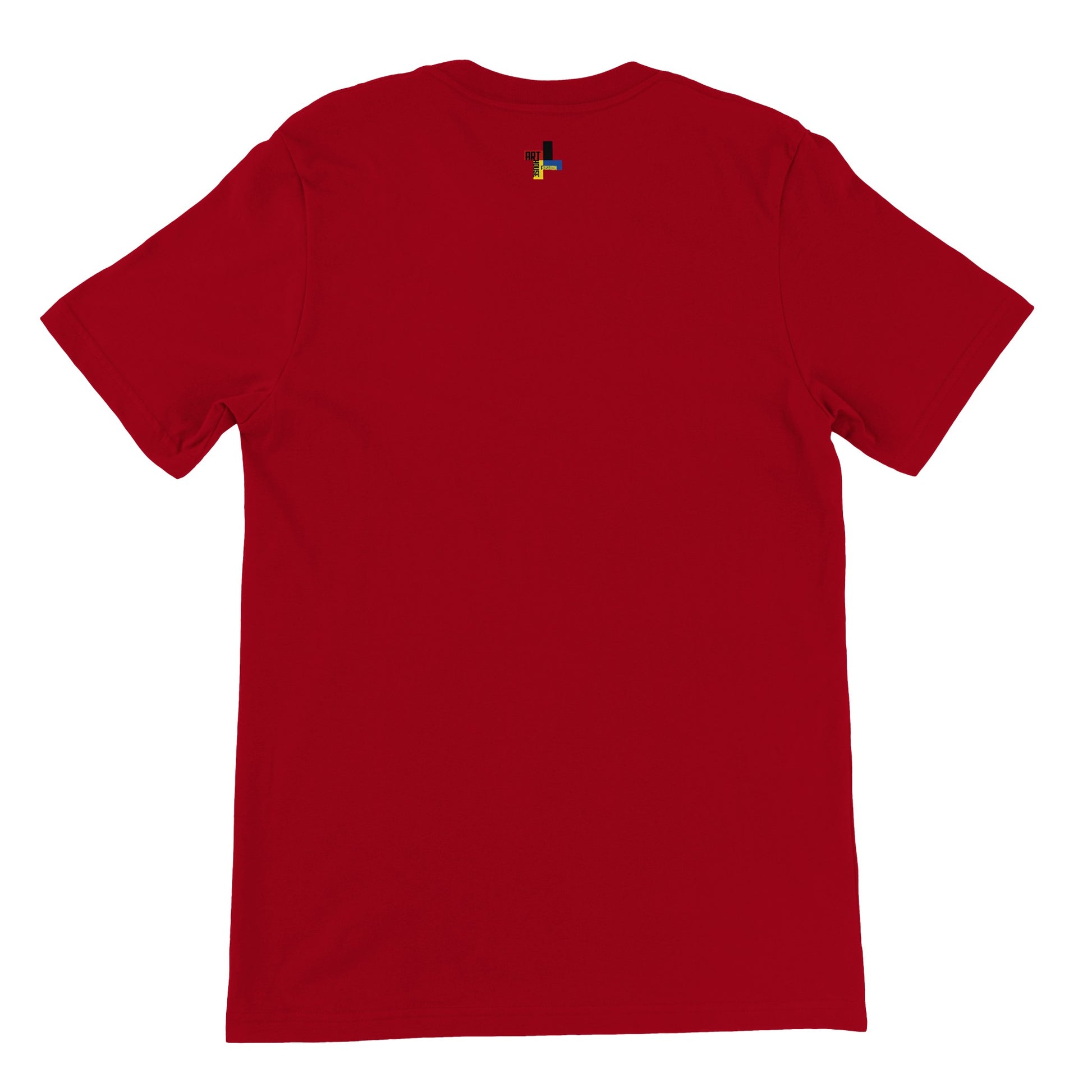 a red t - shirt with a small logo on the chest