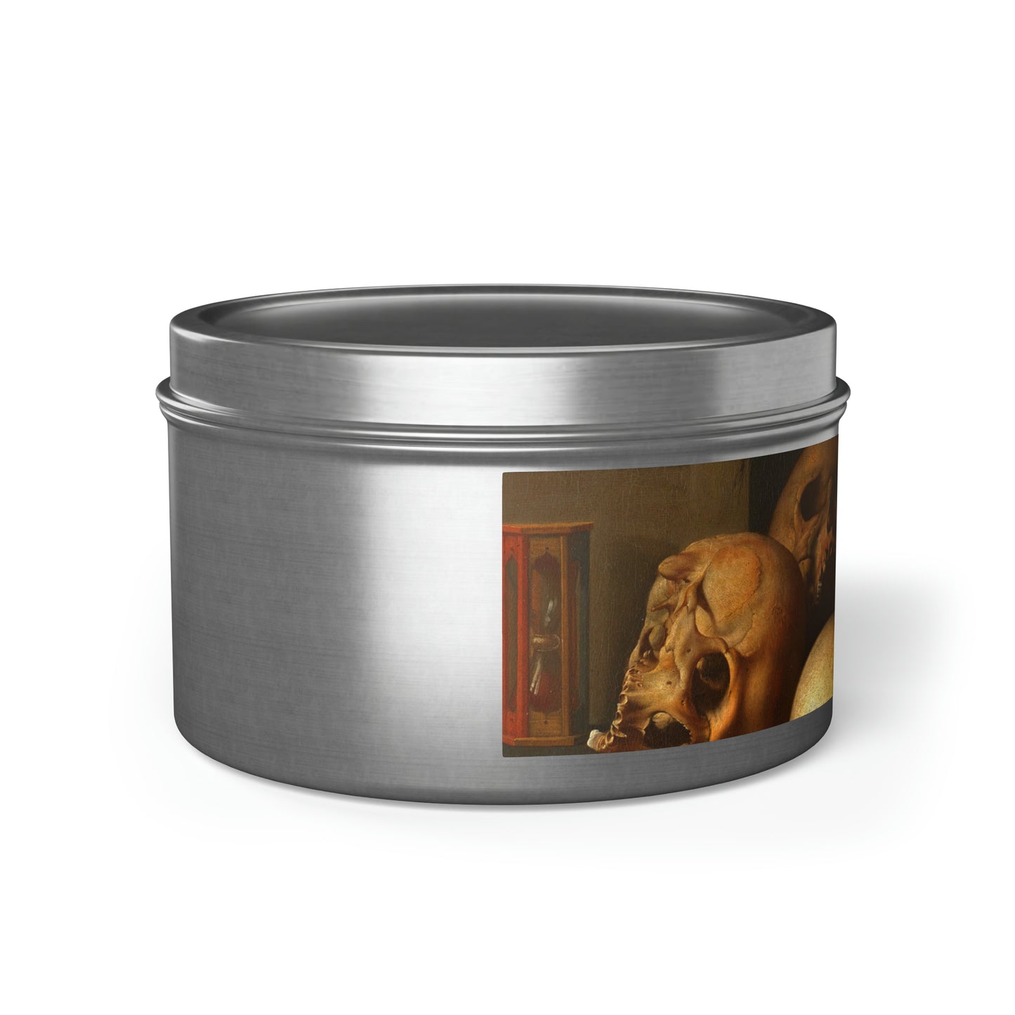 a tin with a picture of a dog on it