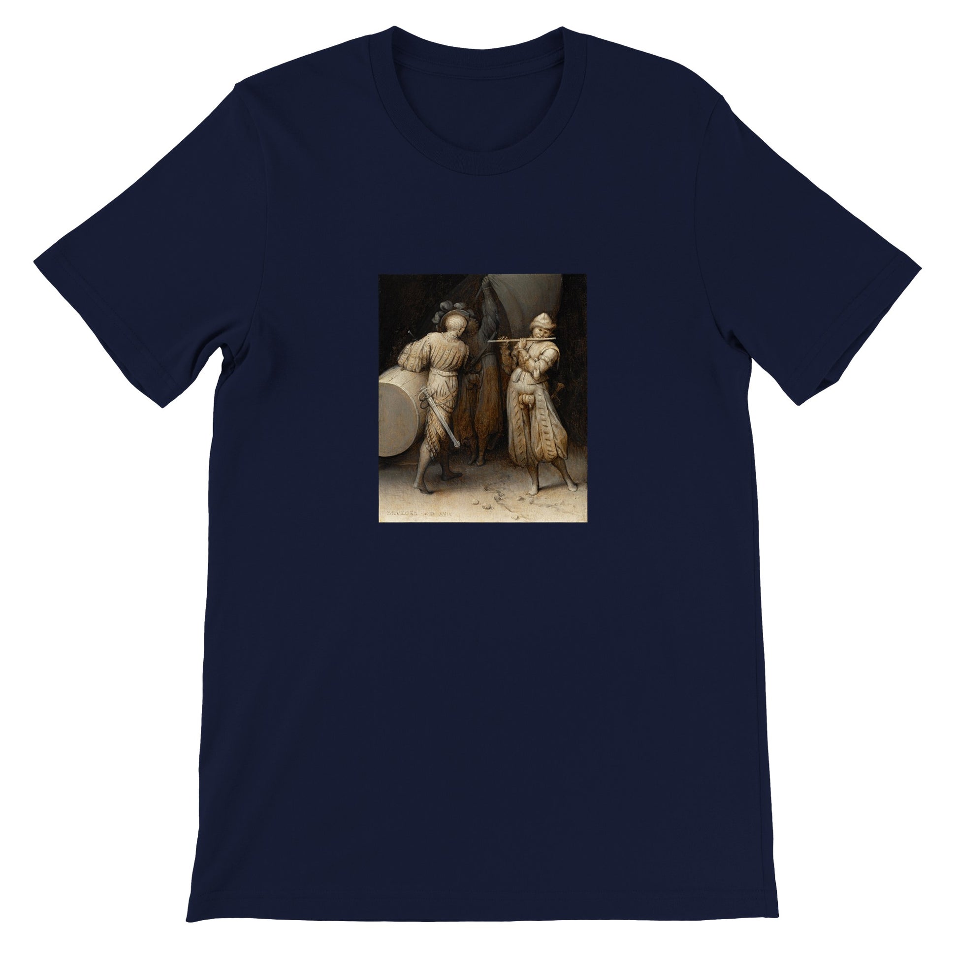 a blue t - shirt with a picture of two women sitting on a toilet