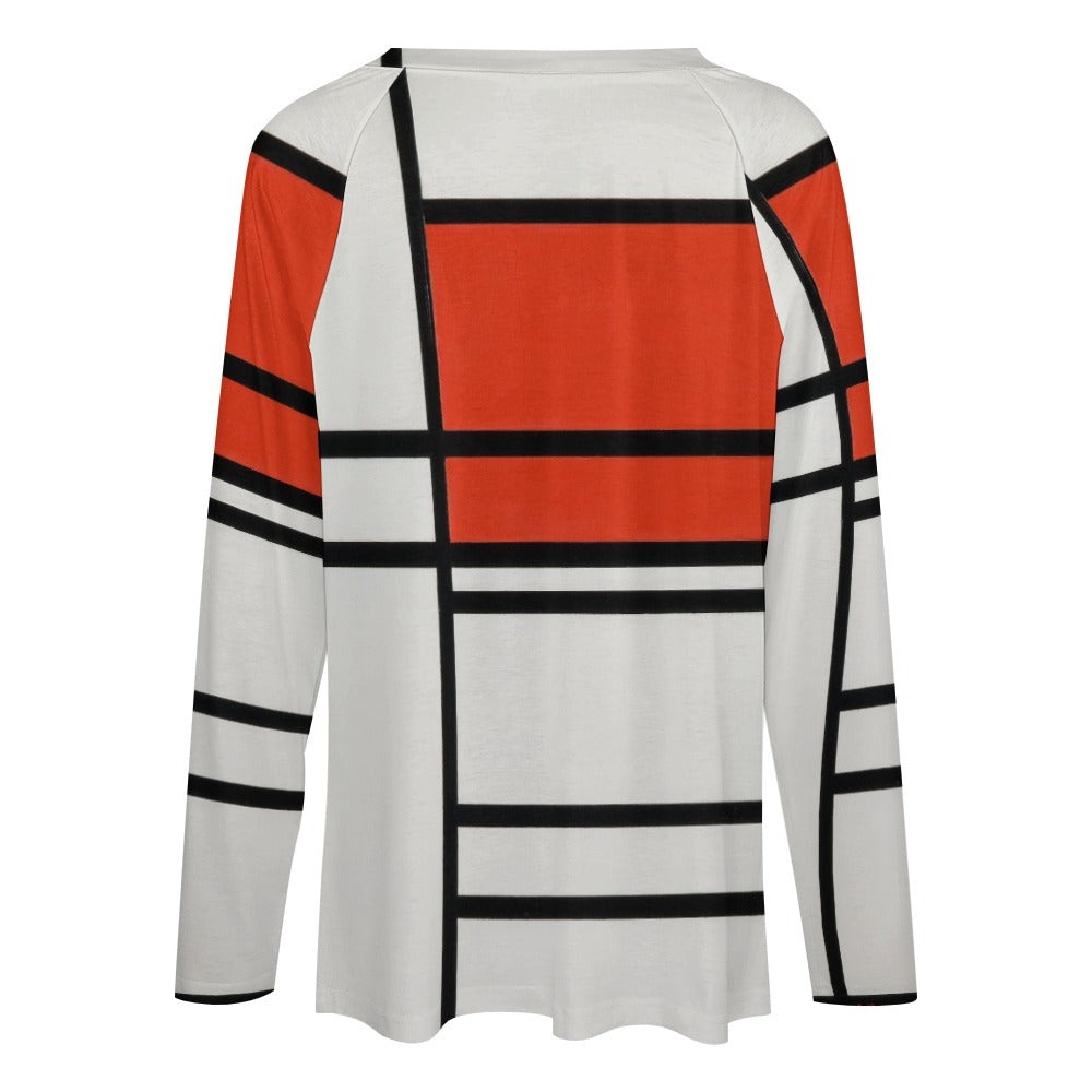 PIET MONDRIAN - COMPOSITION OF RED AND WHITE - LONG SLEEVE LOOSE TEE FOR HER