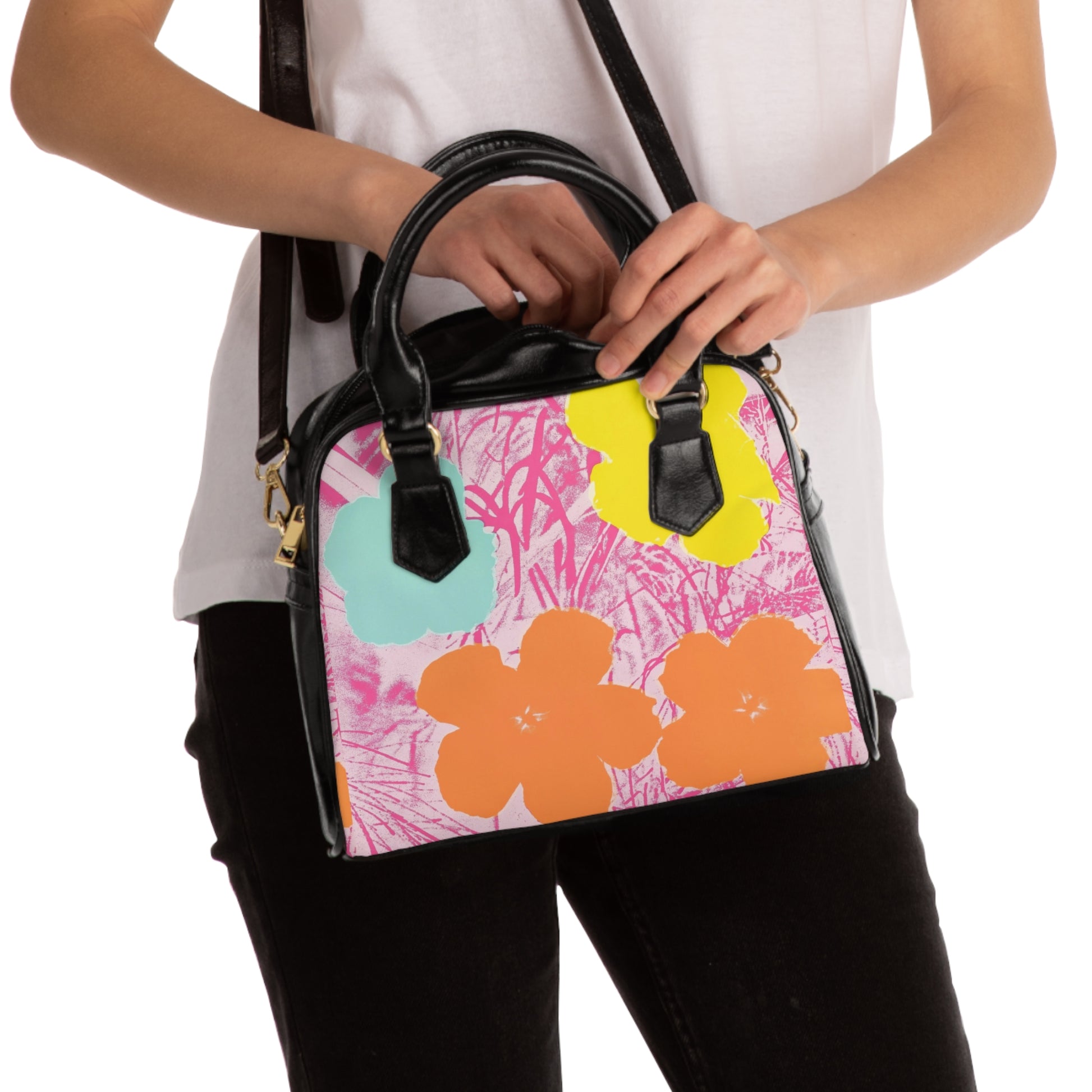 ANDY WARHOL - FLOWERS - PU LEATHER SHOULDER HANDBAG