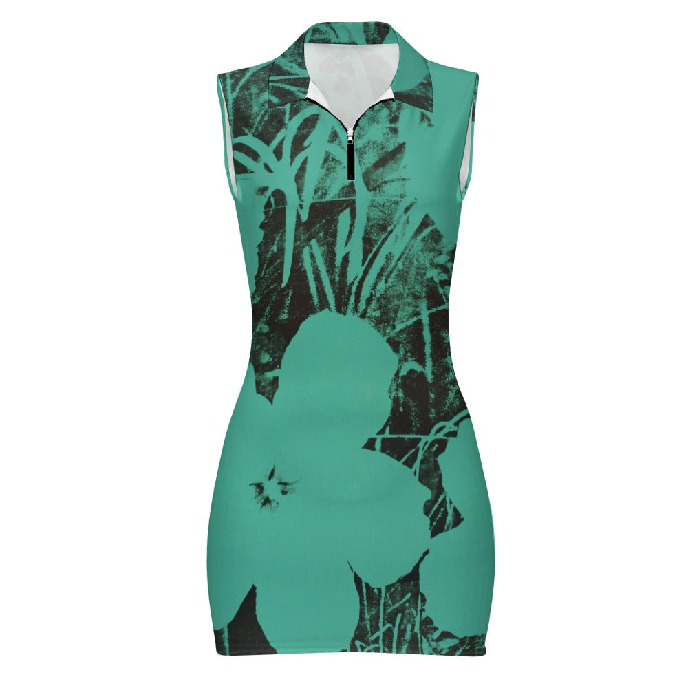 ANDY WARHOL - FLOWERS - SHORT SLEEVE DRESS WITH A ZIPPER