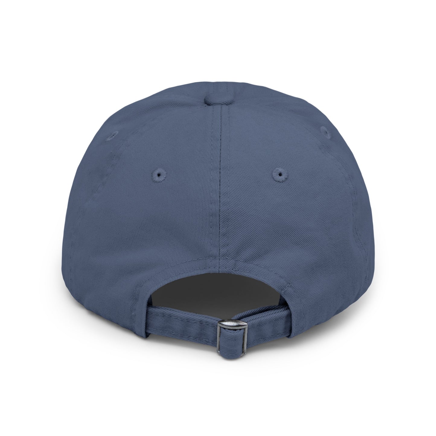 the back of a blue hat on a white background