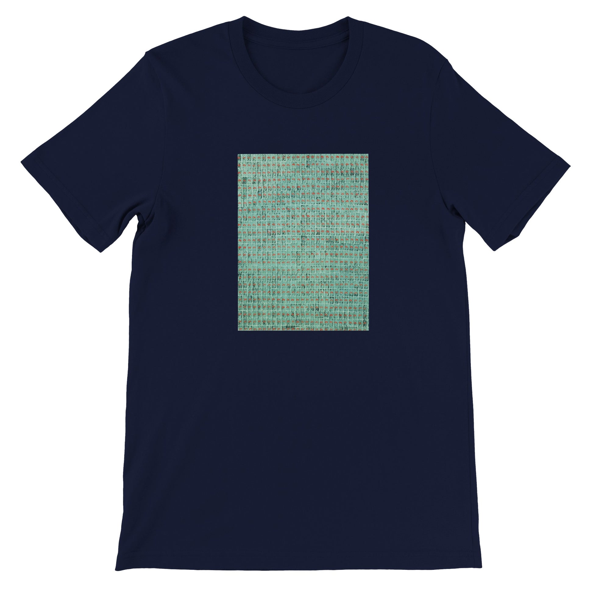 a t - shirt with a blue and green background
