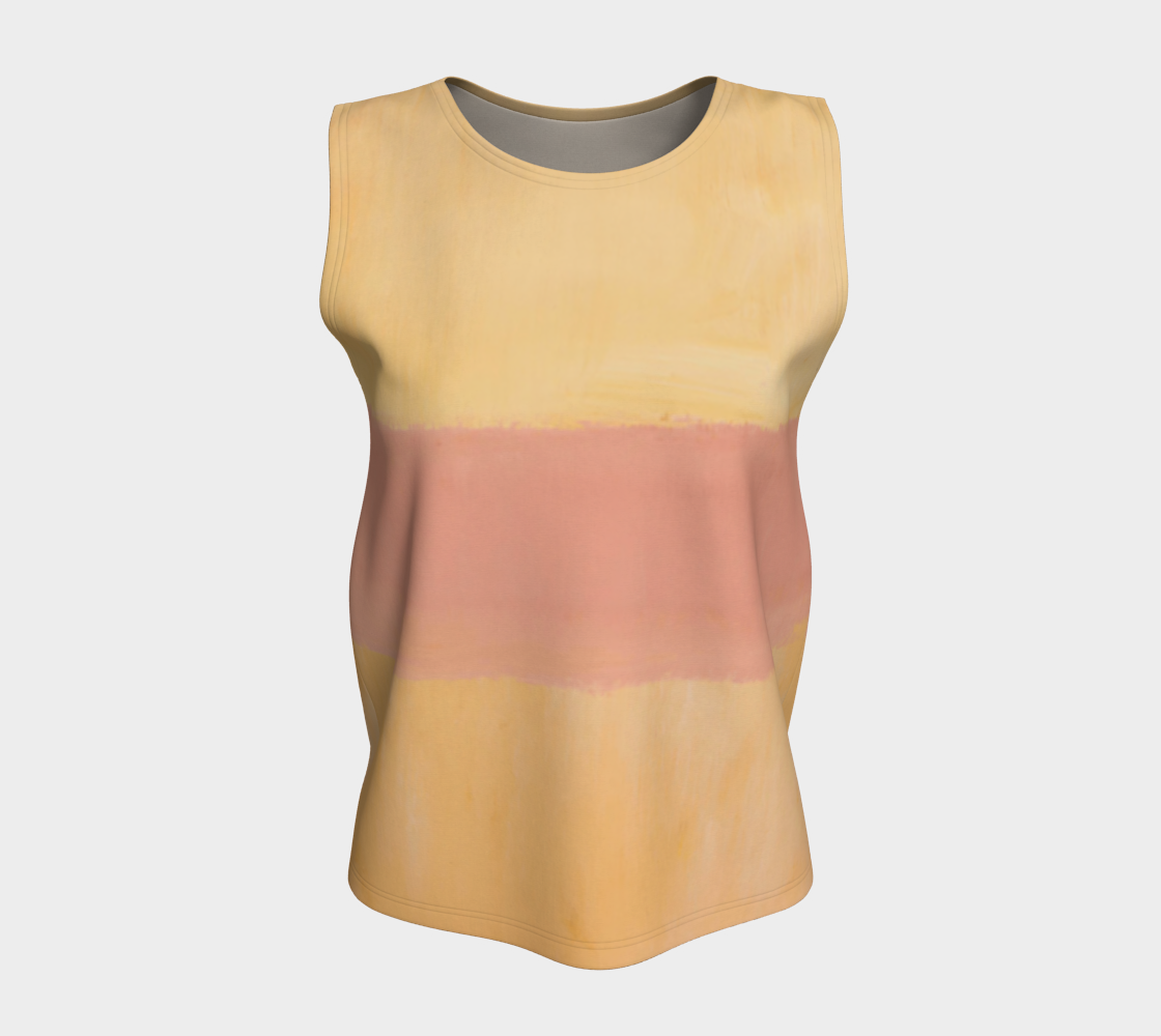 a women's tank top with a pink and yellow design