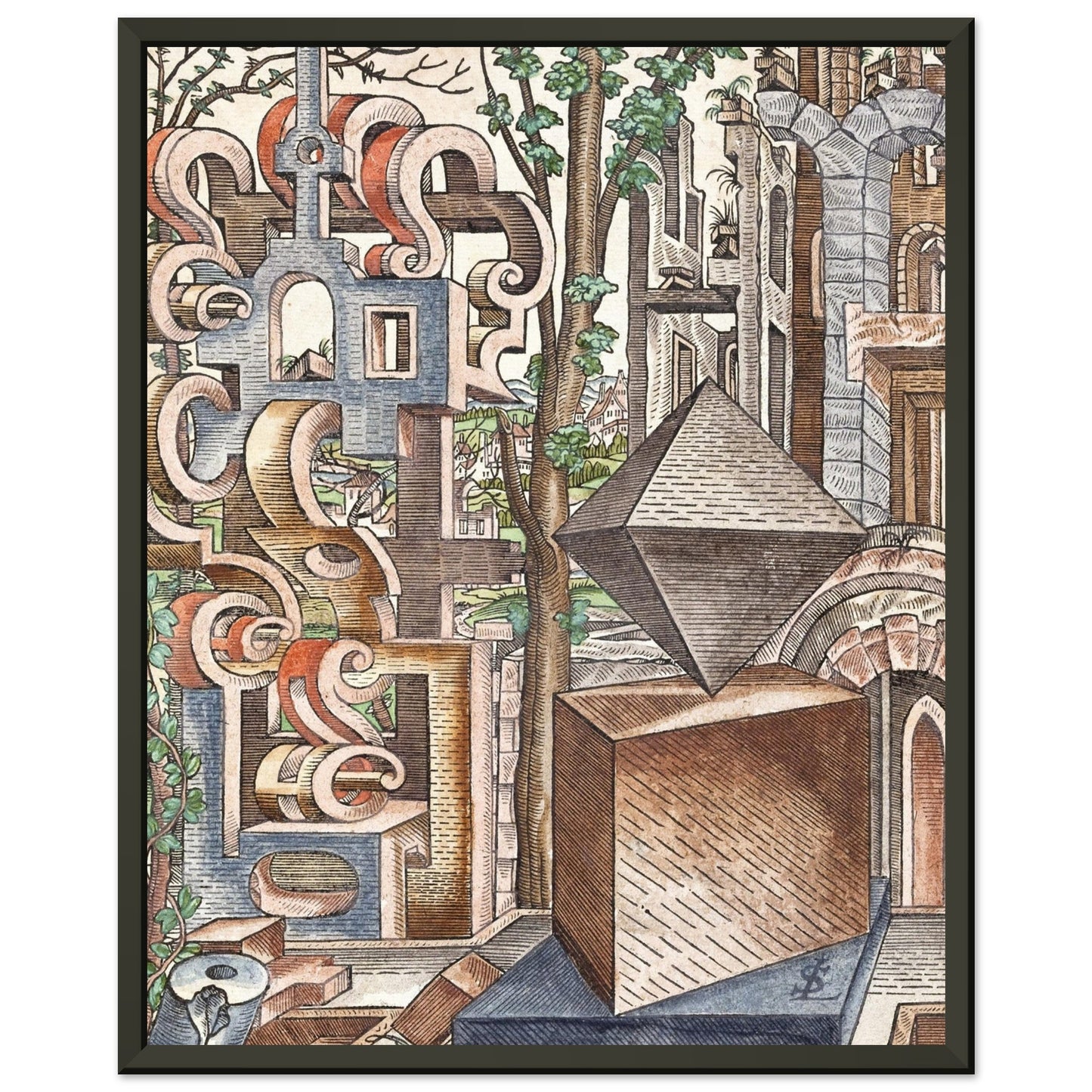 LORENZ STOER - GEOMETRIA et PERSPECTIVA Pl 01 (1567) - MATTE POSTER IN METAL FRAME