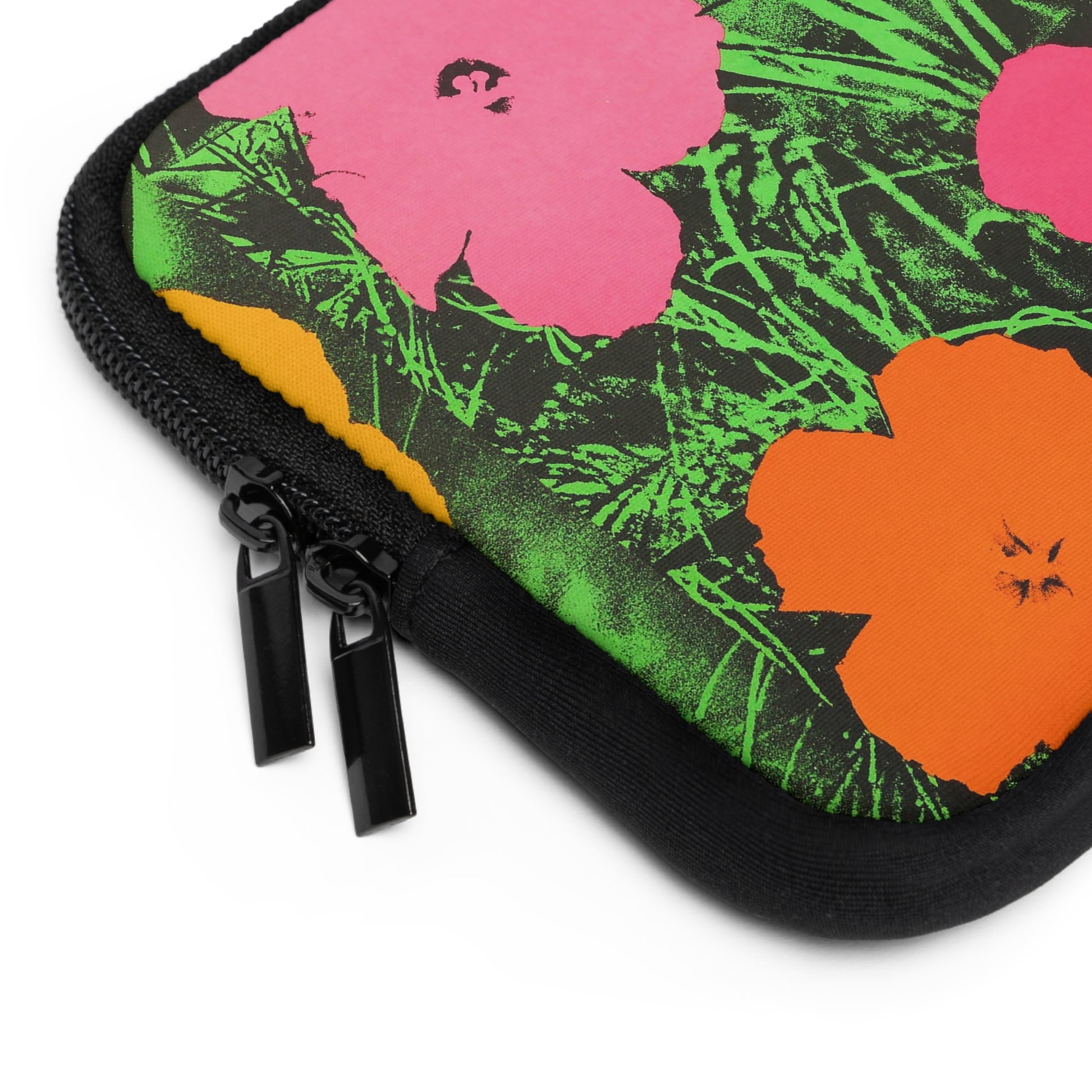 a close up of a zippered pouch with flowers on it