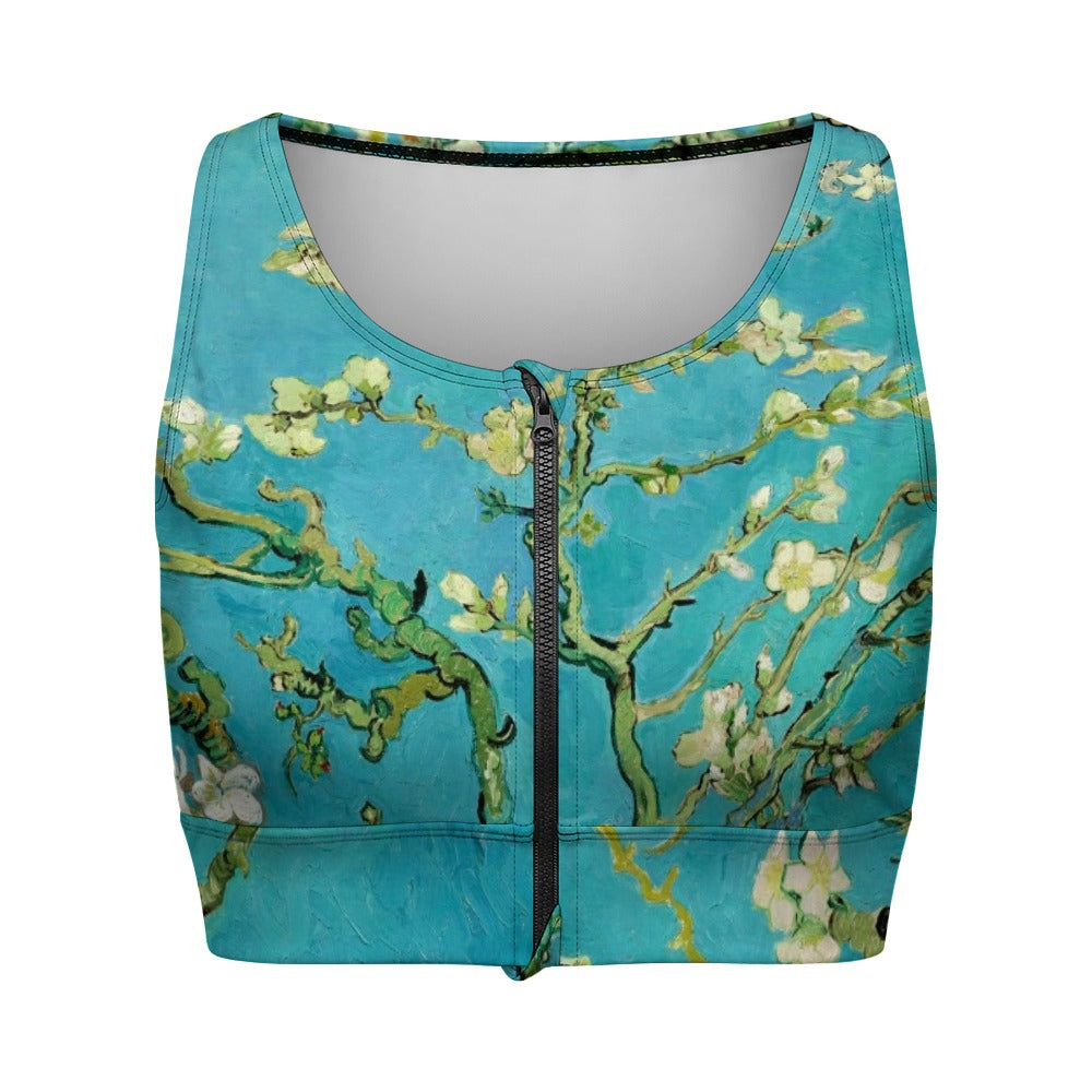 VINCENT VAN GOGH - ALMOND BLOSSOMS - ZIPPERED YOGA VEST TOP FOR HER