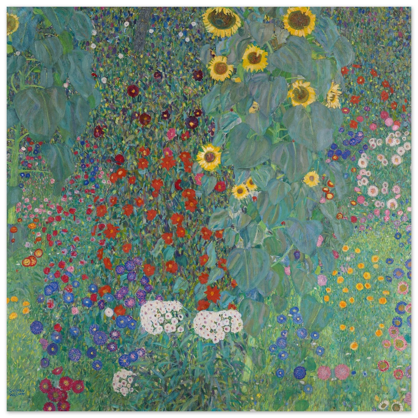 GUSTAV KLIMT - COTTAGE GARDEN WITH SUNFLOWERS (1907) - POSTER 12'' x 12''