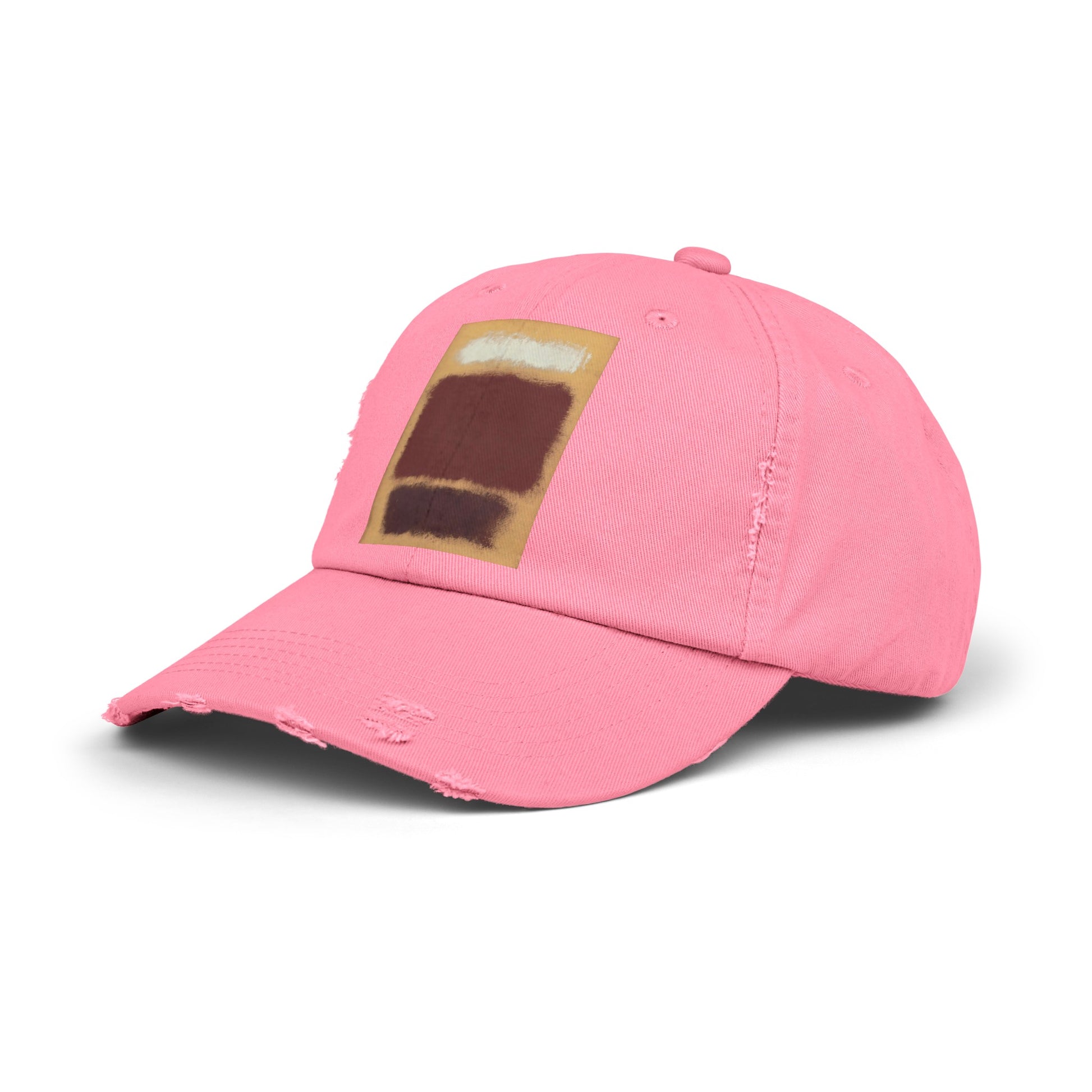 a pink hat with a piece of bread on it