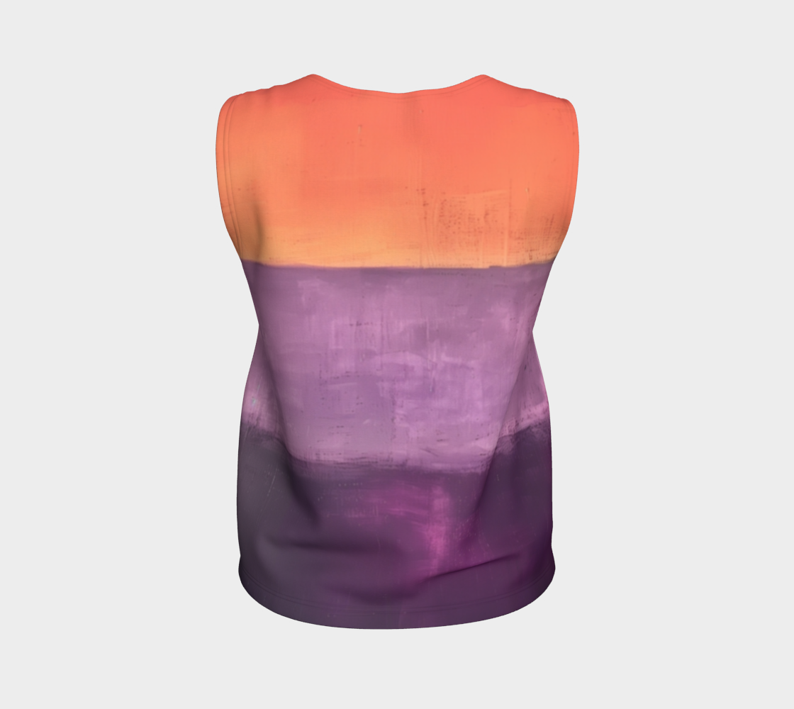 a tank top with an orange, purple, and pink design