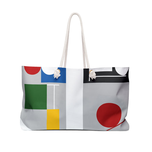 MYRIAM THYES - FOUR SPACES WITH RED ROLLING CIRCLES - WEEKENDER TOTE BAG