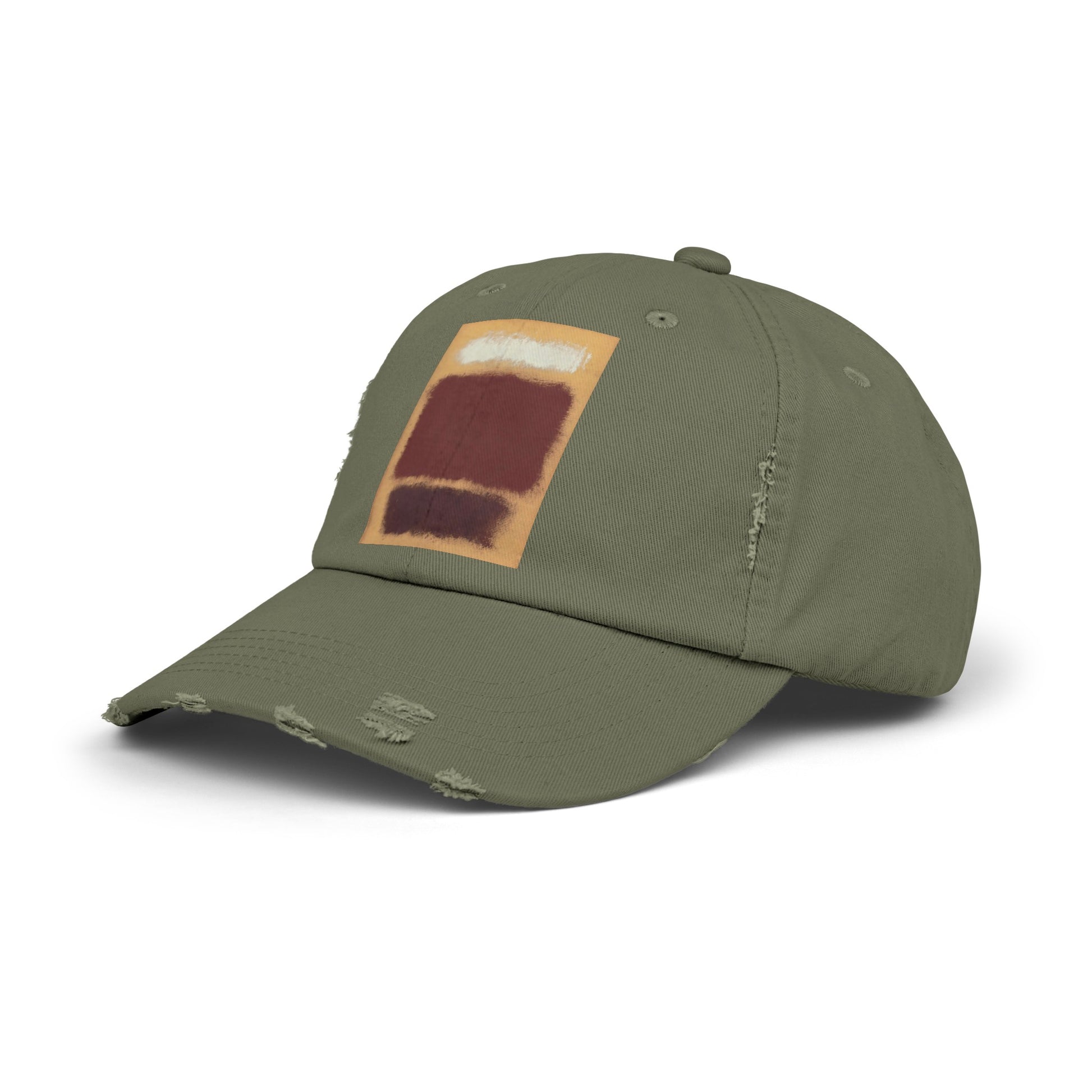 a green hat with a patch on the front of it