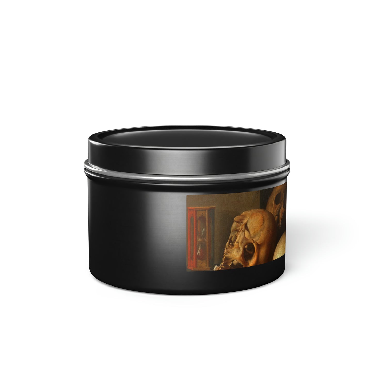 a black tin with a picture of a monkey on it