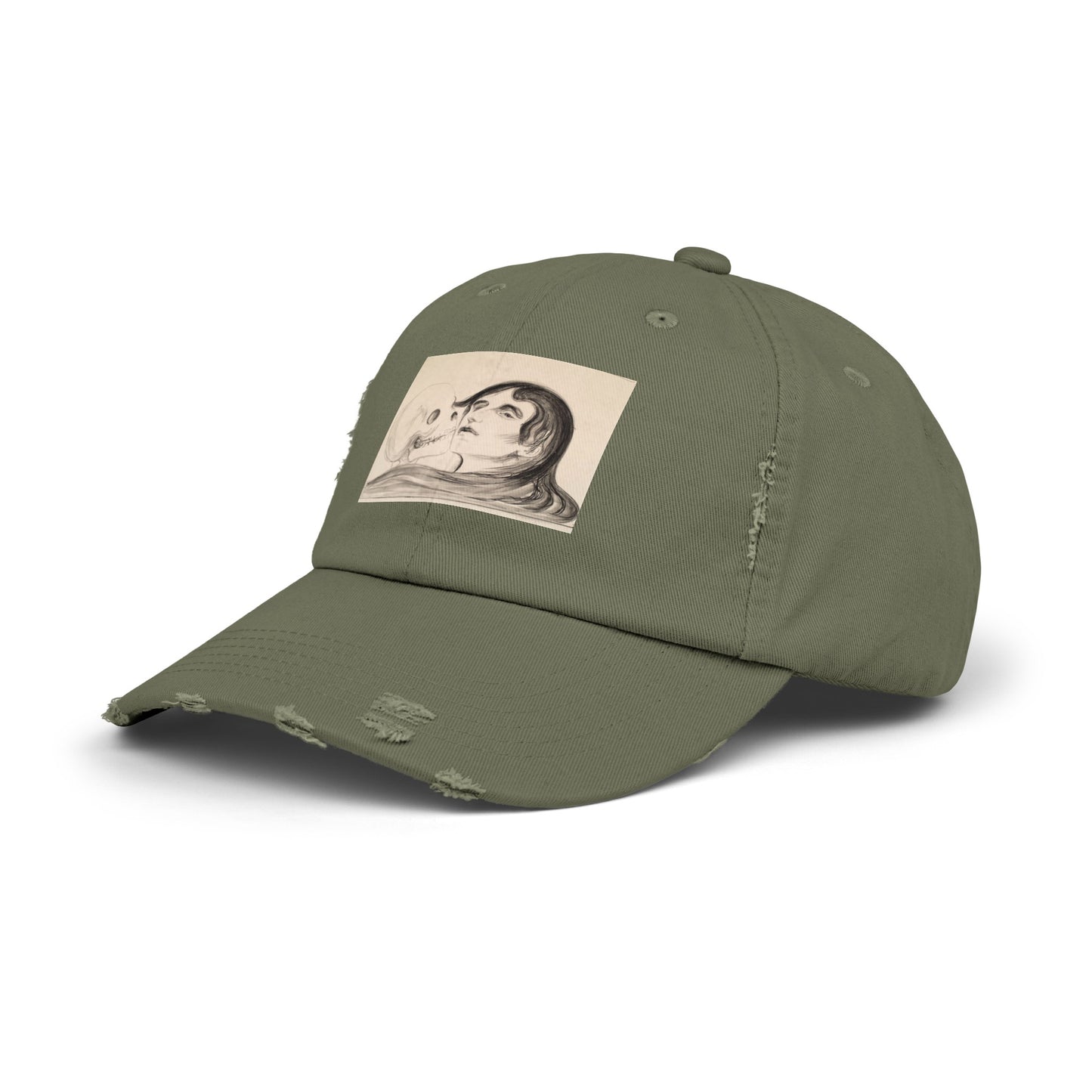 a green hat with a picture of a man on it