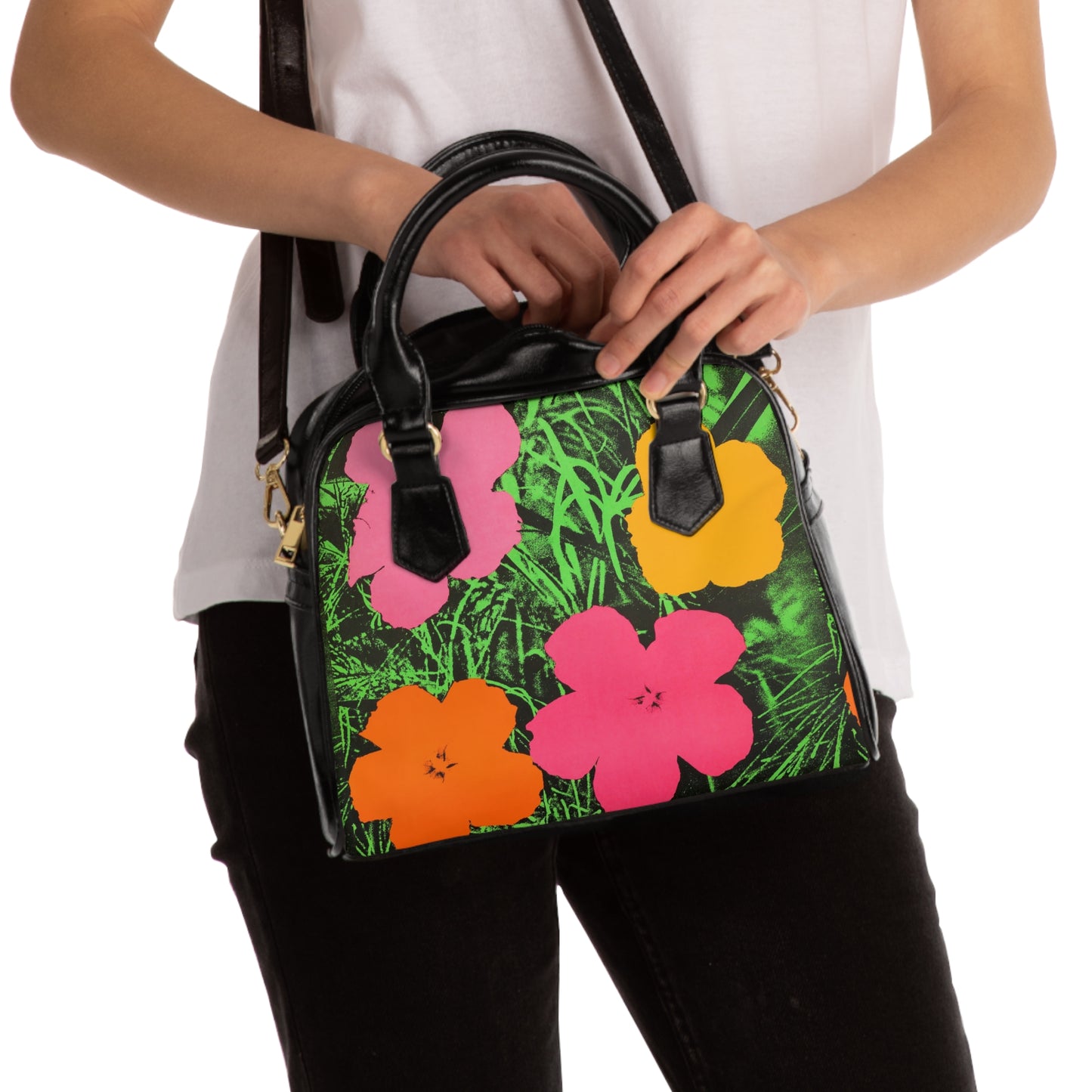 ANDY WARHOL - FLOWERS - PU LEATHER SHOULDER HANDBAG