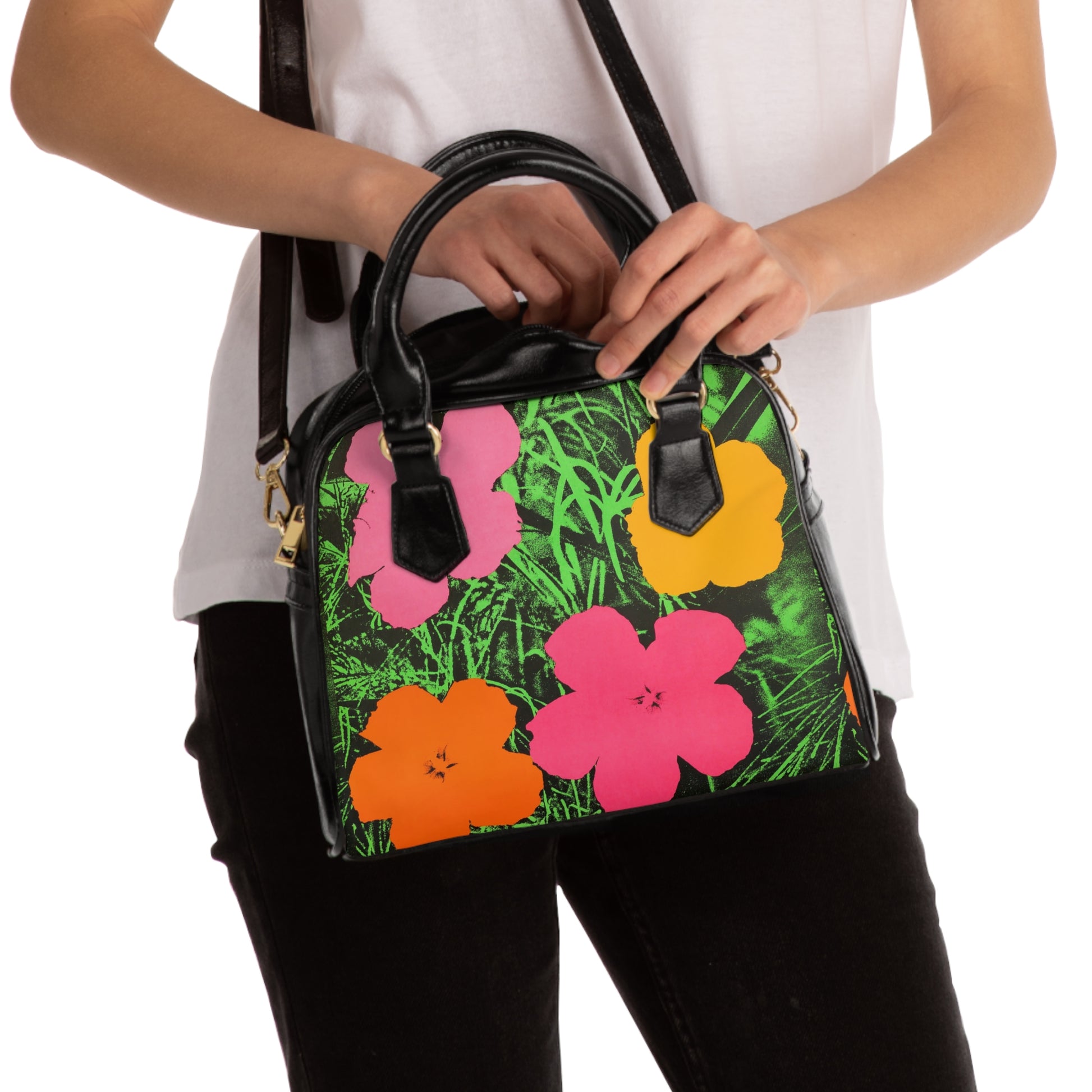 ANDY WARHOL - FLOWERS - PU LEATHER SHOULDER HANDBAG