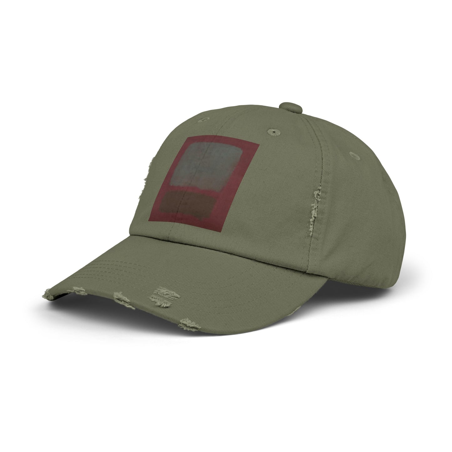 a green hat with a red patch on it